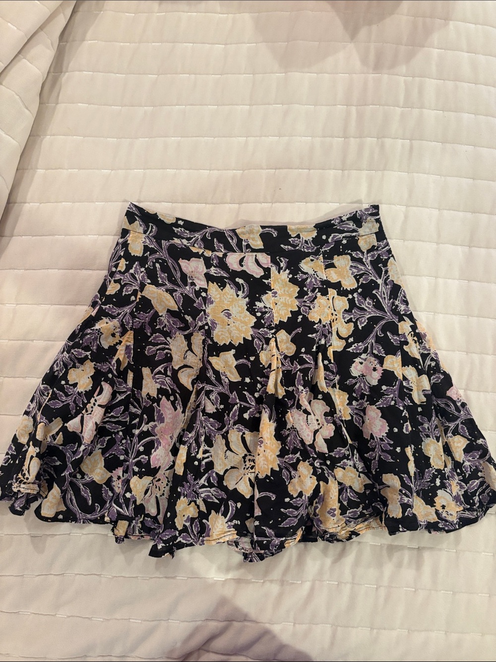 Free People Black Skirt with Yellow & Lavender Floral